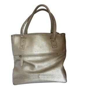 J. Crew Shoulder Bag Vintage Silver Metallic Leather Satchel Purse